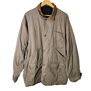 Mens Beige Utility Jacket Chore Coat Suede Collar Plaid Lined Workwear Size L/XL